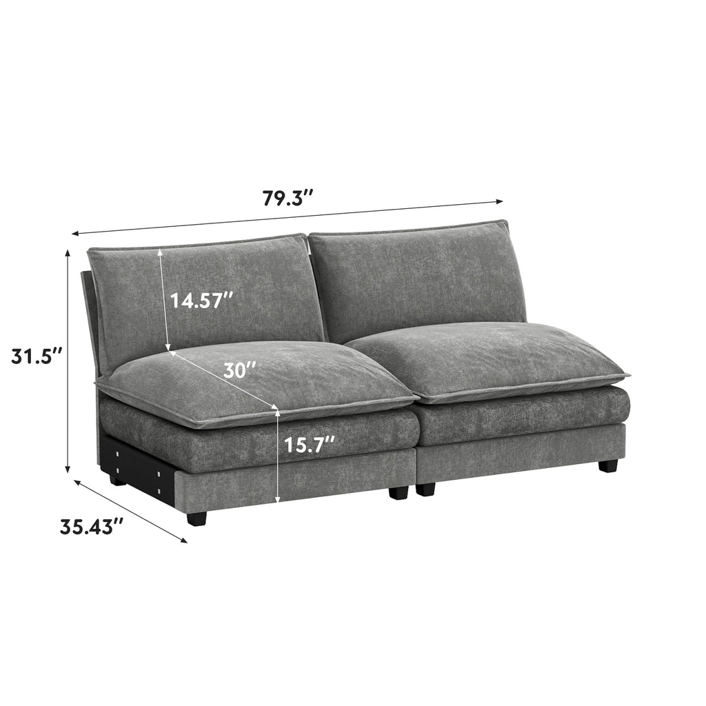 Homall 80" Modular Sectional Sofa, Loveseat Sofa Couch with Double-Layer Cushion, DIY Combination Chenille Deep 2-Seat Cloud Couch for Living Room, Apartment (Bright Grey, Loveseat Sofa)