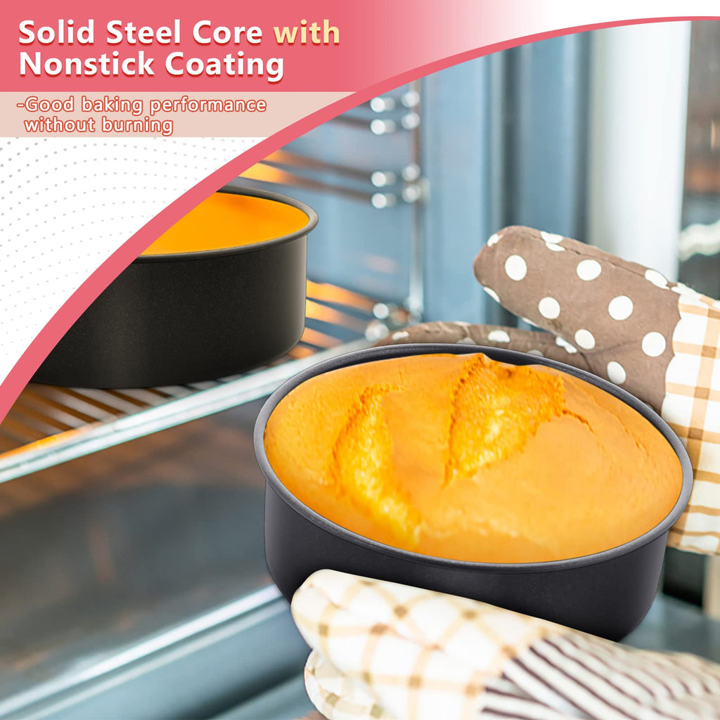 E-far 4 Inch Cake Pan Set of 3, Nonstick Stainless Steel Mini Round Cake Pans Tin, Small Size for Baking Smash Cakes/Cheesecake, Stainless Steel Core & Non-toxic Coating, Straight Side & 2 Inch Deep