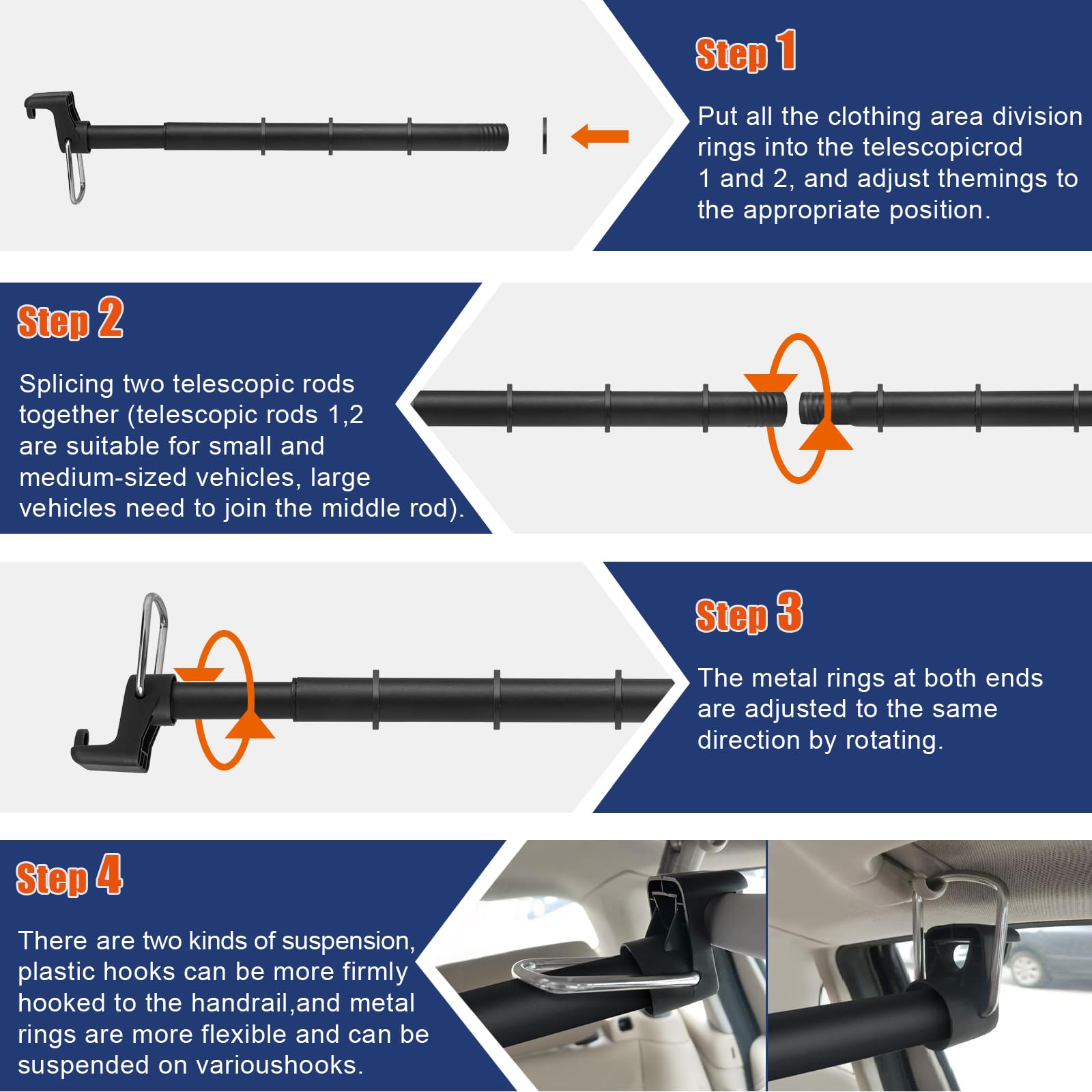 Car Clothes Hanger Bar, 30-63 Inches Expandable Heavy Duty Car Clothes Rack for Car Travel - Adjustable Clothes Storage Hanger Automotive Travel Hanging Rack for Most Cars,Trucks,SUVs,Road Travelers