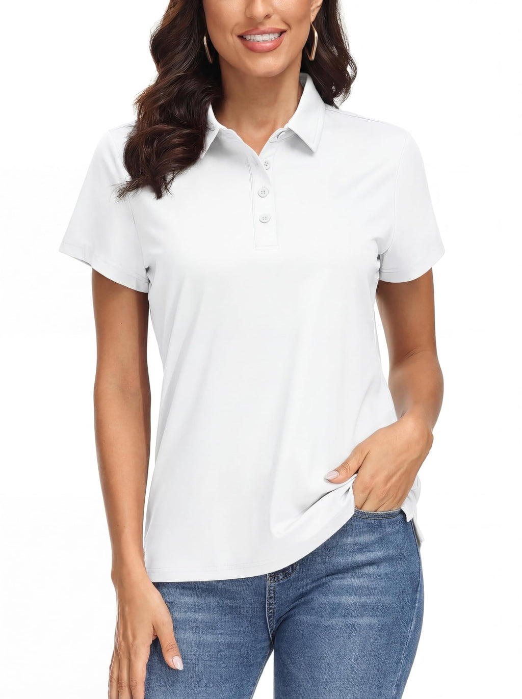 MAGCOMSEN Women's Polo Shirts UPF 50+ Short Sleeve Golf Shirt Quick Dry Sun Protection 4 Buttons Casual Work Collar Top