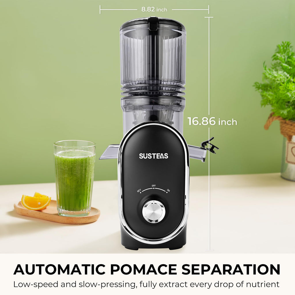 SUSTEAS Cold Press Juicer, 5.3" Feed Chute Slow Masticating Machines with 300W, Fit Whole Fruits & Vegetables, High Juice Yield, Easy to Clean, White