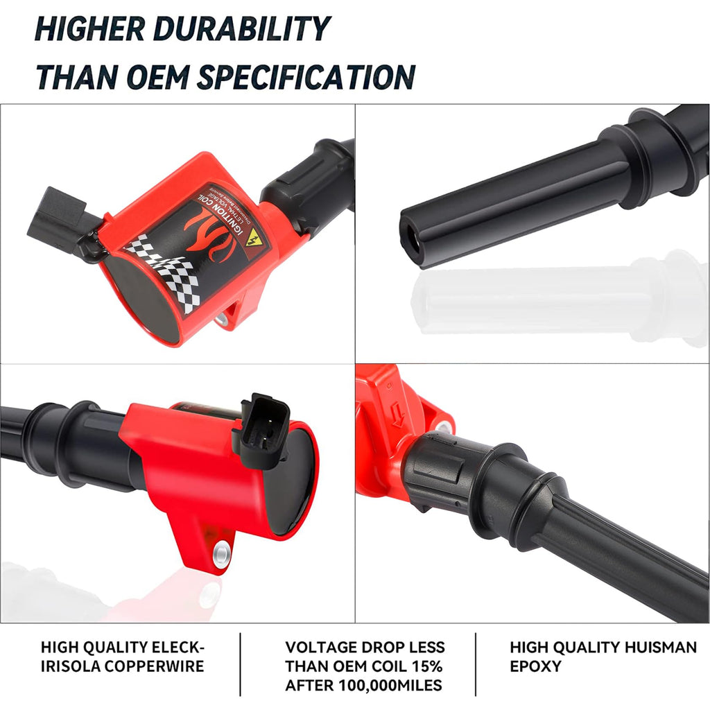 CarBole High Performance Coil Pack For F150 F250 F350 5.4L 4.6L V8 DG508, Ignition Coil For 1997-2014 Ford Crown Victoria E150 E250 Expedition Mustang Lincoln (Pack of 8pcs)