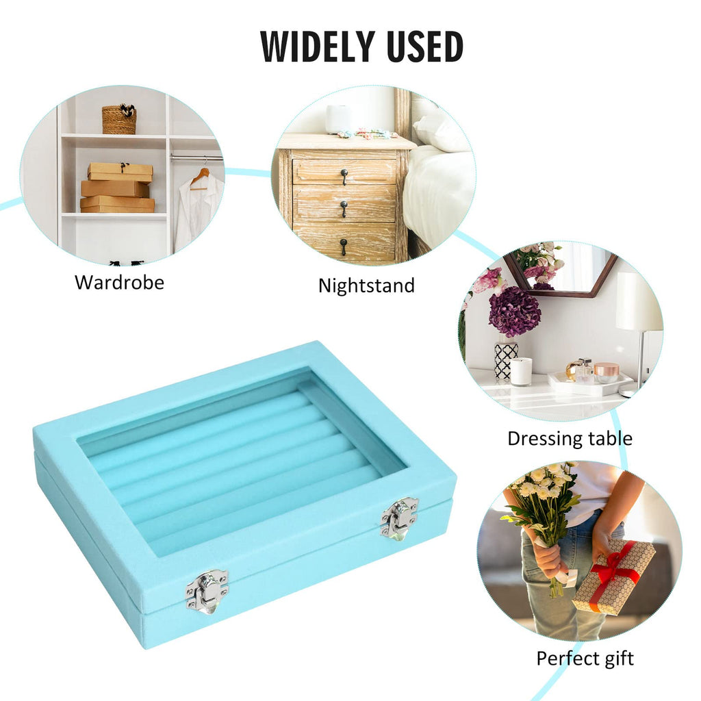Vicoter Rings Organizer Tray 7 Slots Velvet Jewelry Earring Storage Box with Transparent lid Jewelry Display Case for Girls Wife Mom Women (Beige)