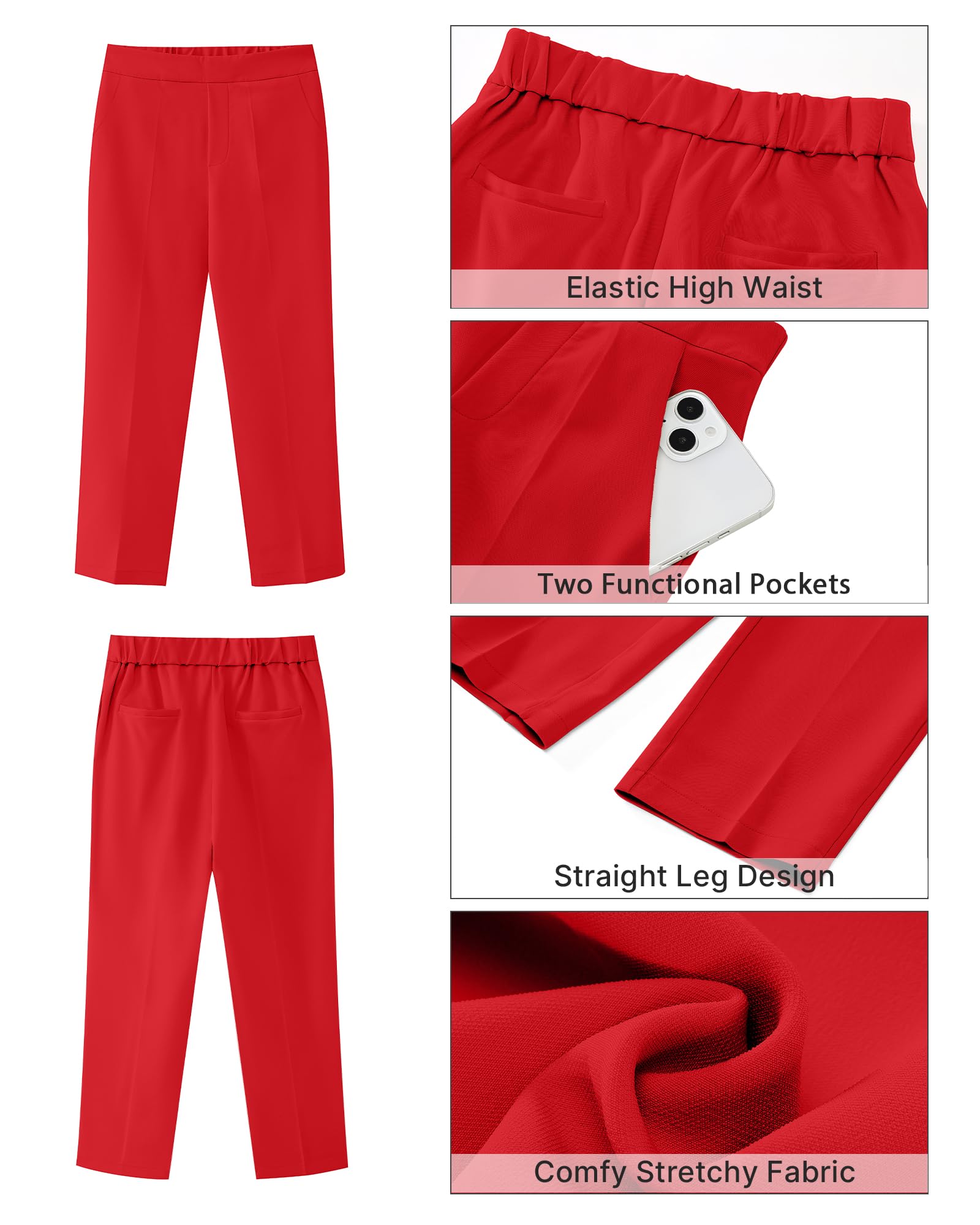 GRAPENT Capri Pants for Women High Waisted Pull On Dress Pants Slim Straight Leg Stretchy Waist Capris Trousers Pants