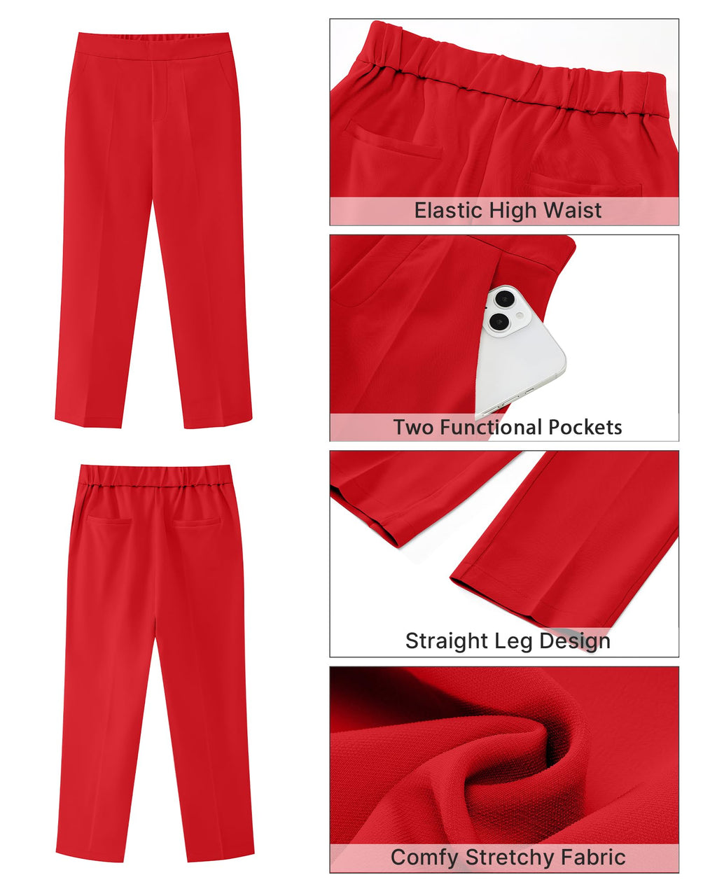 GRAPENT Capri Pants for Women High Waisted Pull On Dress Pants Slim Straight Leg Stretchy Waist Capris Trousers Pants