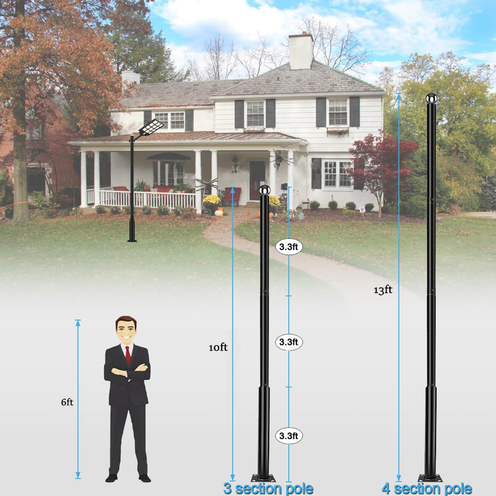 Outdoor Light Pole with Fillable Base, 8ft Cast Iron Lamp Post, 5-Section Heavy Duty Adjustable Pole for Garden, Yard, Pathway & Parking Lot, Portable Sand/Water Box Street Light Stand