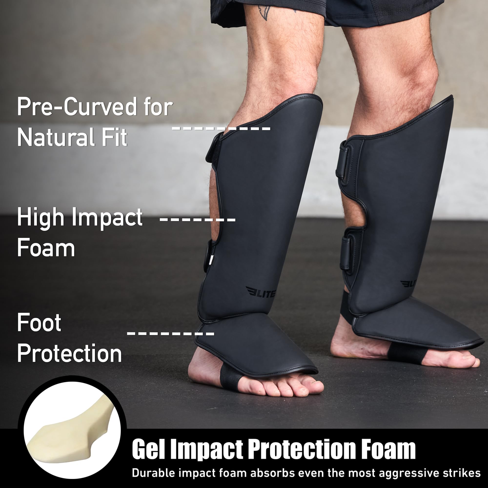 Elite Sports Muay Thai Shin Guards Kickboxing MMA Muay Thai Leg Instep Protective Pads, Martial Art Kicking Sparring Training Gear for BJJ Karate Boxing Taekwondo