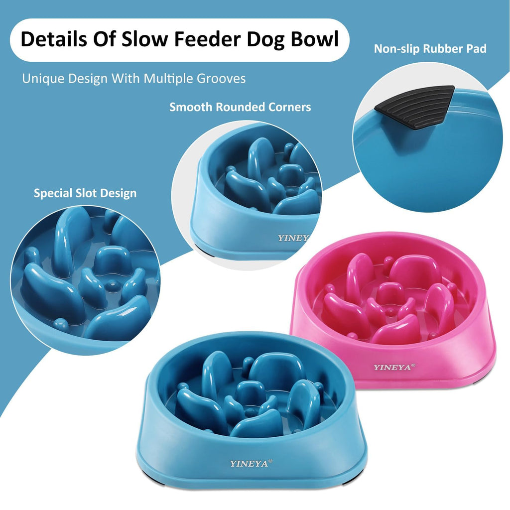 YINEYA 2PCS Anti-Choking Slow Feeder Dog Bowls Small Size Dog, Slow Feeder Cat Bowl, Supplies and Puzzle for Pet