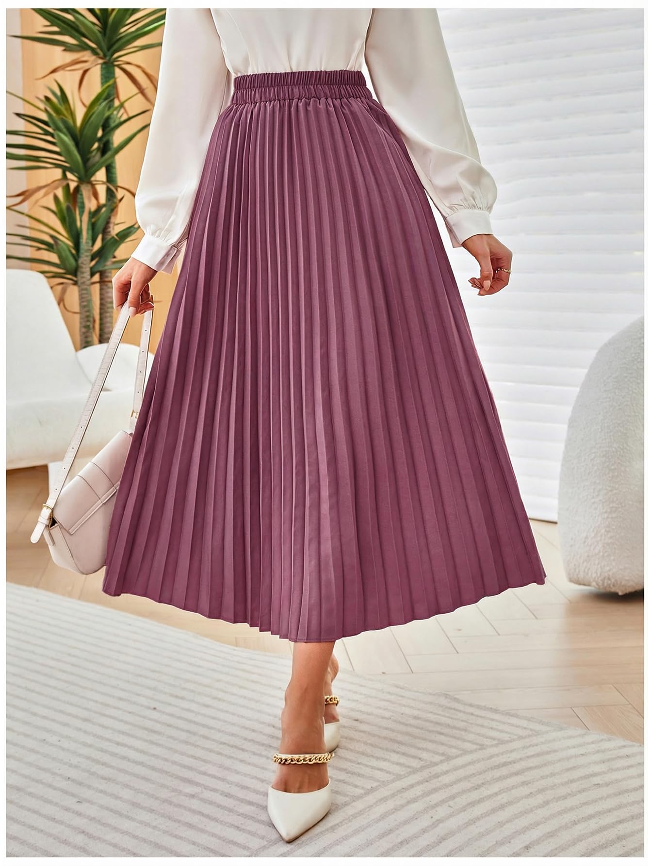 SweatyRocks Women's Casual Solid Longline Pleated Long Skirt