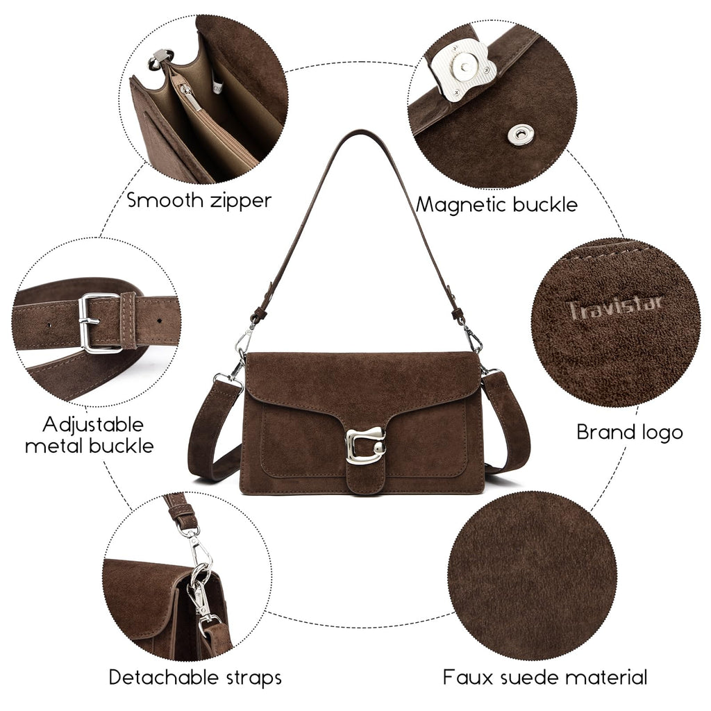 Travistar Crossbody Bags for Women Trendy - Small Cross Body Purse Shoulder Bag Leather Handbags Evening Clutch with 2 Straps | 2 detachable straps