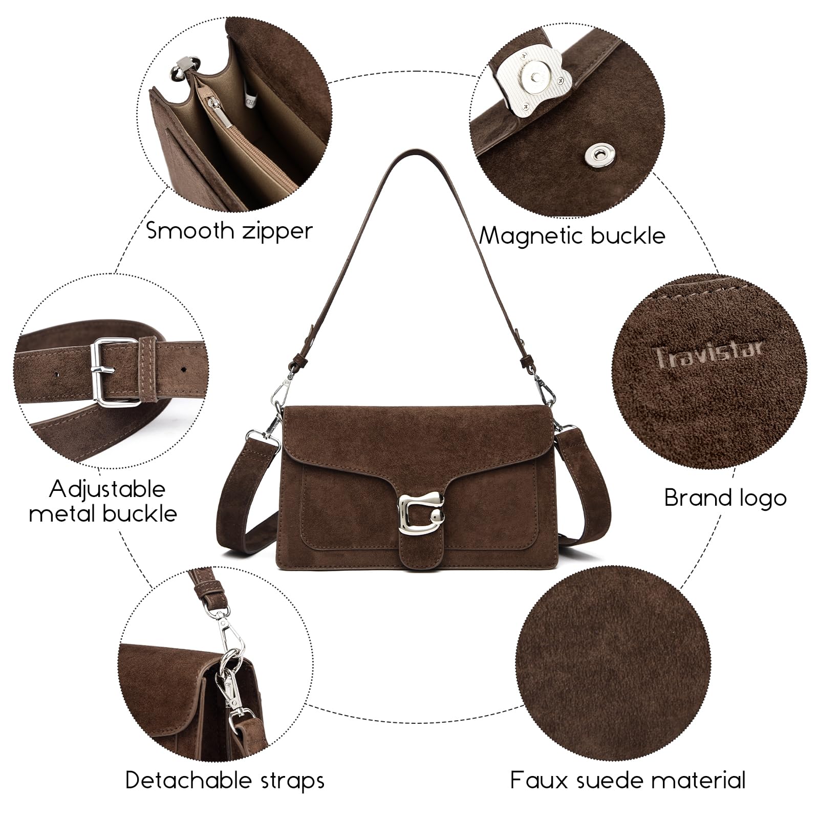 Travistar Crossbody Bags for Women Trendy - Small Cross Body Purse Shoulder Bag Leather Handbags Evening Clutch with 2 Straps | 2 detachable straps