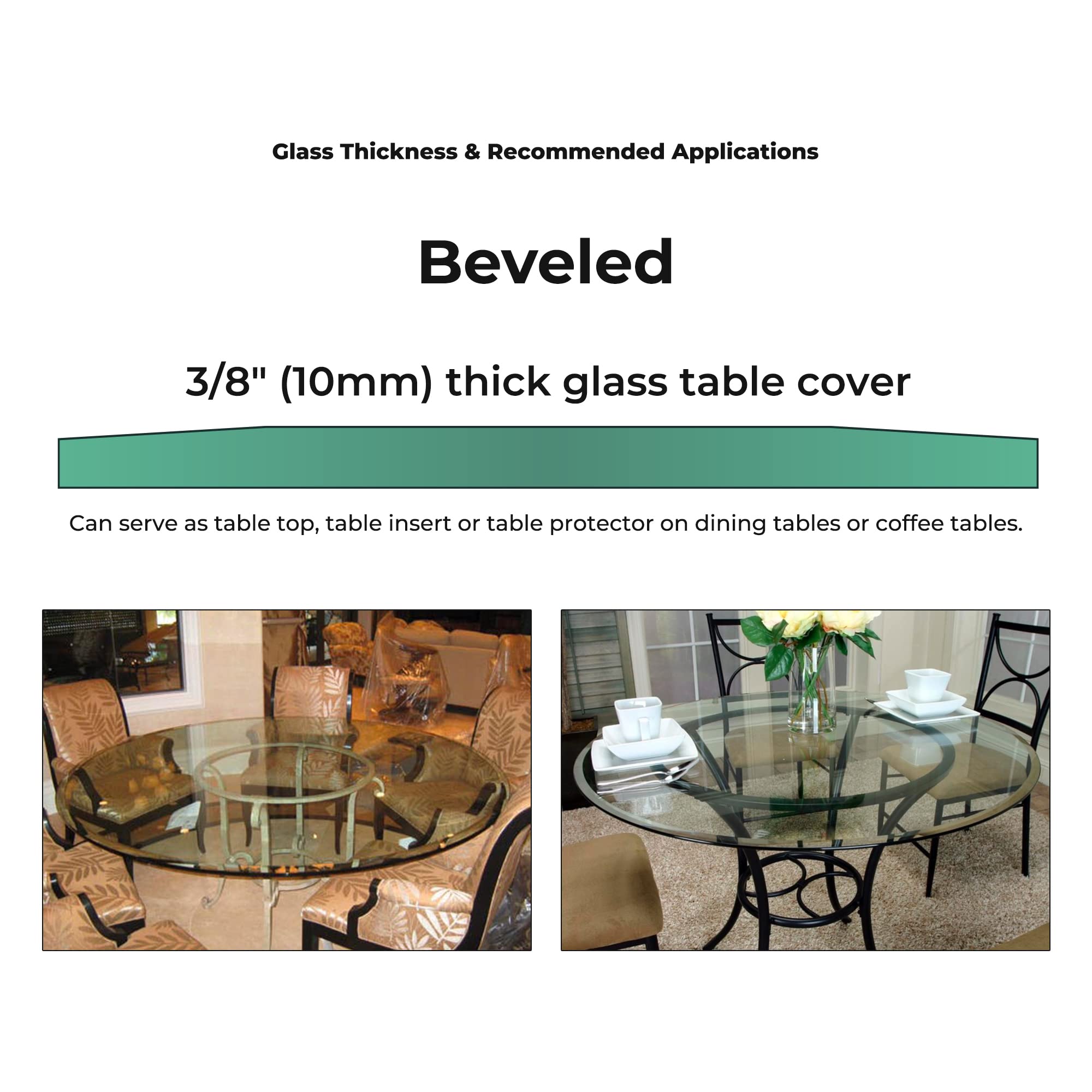 12" Inch Round Glass Table Top 1/2" Thick Tempered Beveled Edge by Fab Glass and Mirror