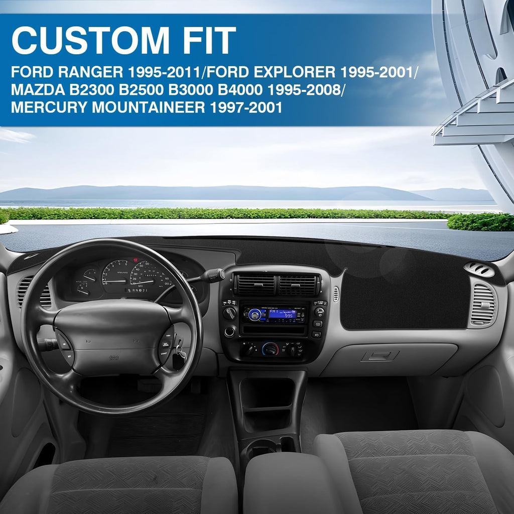 KUST Black Dash Cover for Ford Ranger 1995-2011/Ford Explorer 1995-2001/Mazda B2300 B2500 B3000 B4000 1995-2008/Mercury Mountaineer 1997-2001 Polyester Dashboard Cover Accessories for Ranger