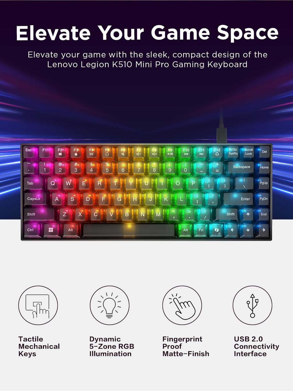 Lenovo Legion KM310 RGB Wired Gaming Keyboard & Mouse Combo - K310 Keyboard w/Silent Operation & Compact Water-Resistant Design - M300S Mouse with 8000 Adjustable DPI, 220 IPS, 6 Programmable Buttons