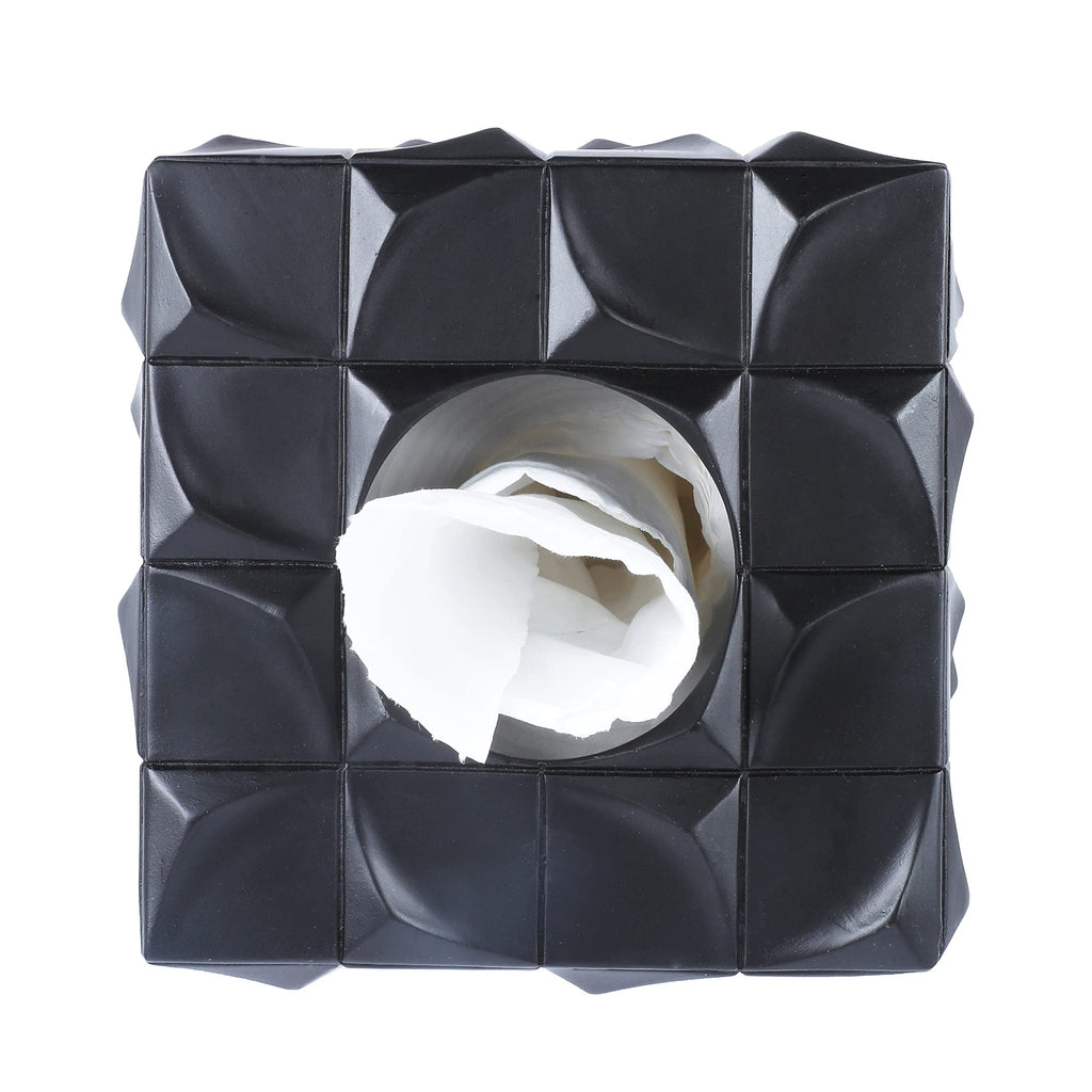 Hymmah Square Tissue Box Cover Holder with Tray,Unique Cube Design Tissue Dispenser Cover Decor for Vanity Counter Tops Also Great for Bedroom and Living Room