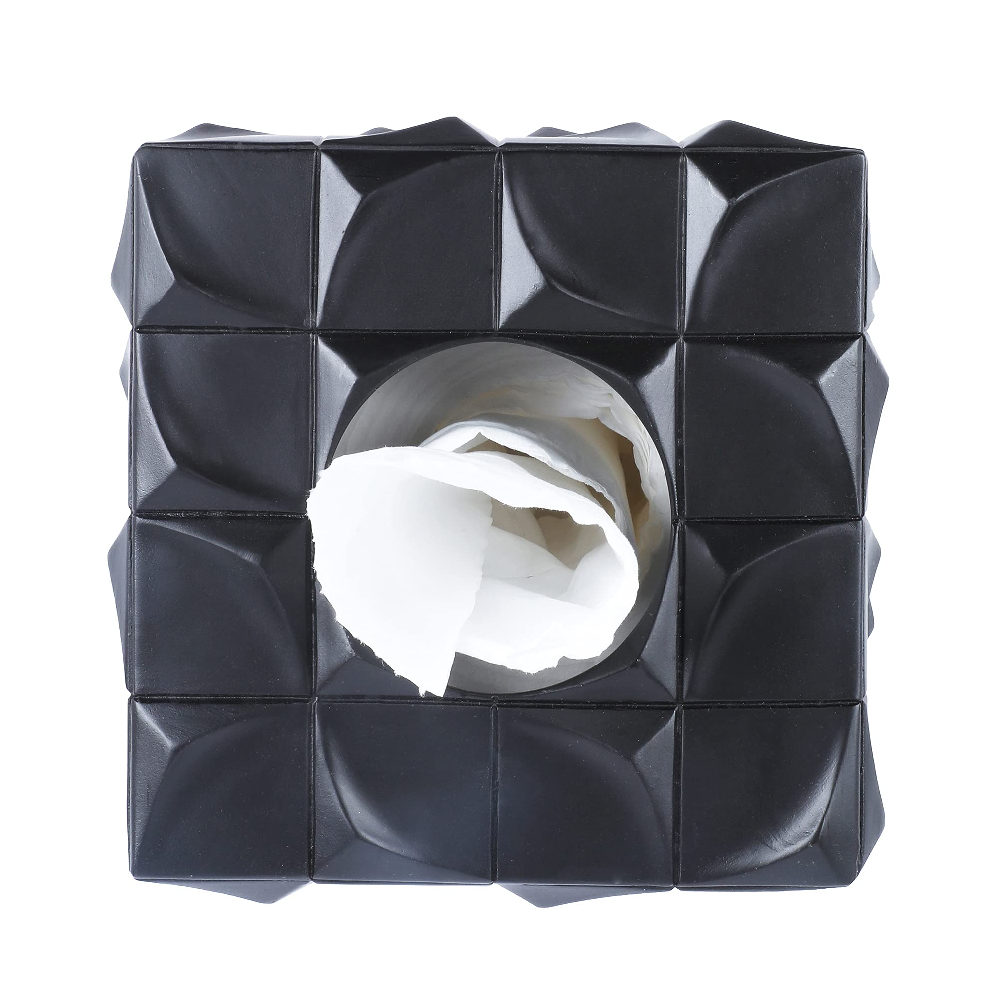 Hymmah Square Tissue Box Cover Holder with Tray,Unique Cube Design Tissue Dispenser Cover Decor for Vanity Counter Tops Also Great for Bedroom and Living Room