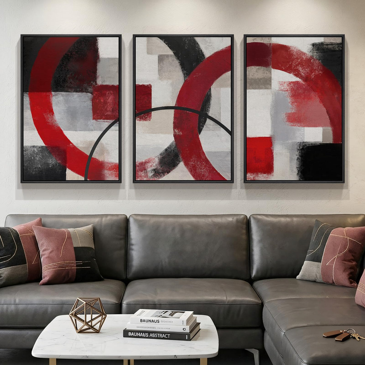 Framed Black and White Modern Abstract Wall Art, 3 Piece Canvas Prints Paintings Artwork for Walls, Minimalist Black White Grey Pictures for Living Room Dining Room Bedroom Office Wall Decor 16x24 In
