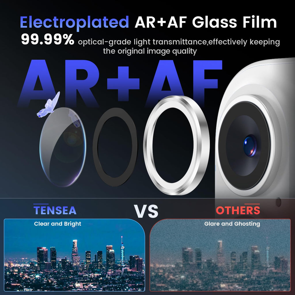 Tensea for iPhone 13 mini/iPhone 13 Camera Lens Protector, 9H Tempered Glass Camera Cover Screen Protector Metal Individual Ring for iPhone 13mini 5.4 inch /13 6.1 inch