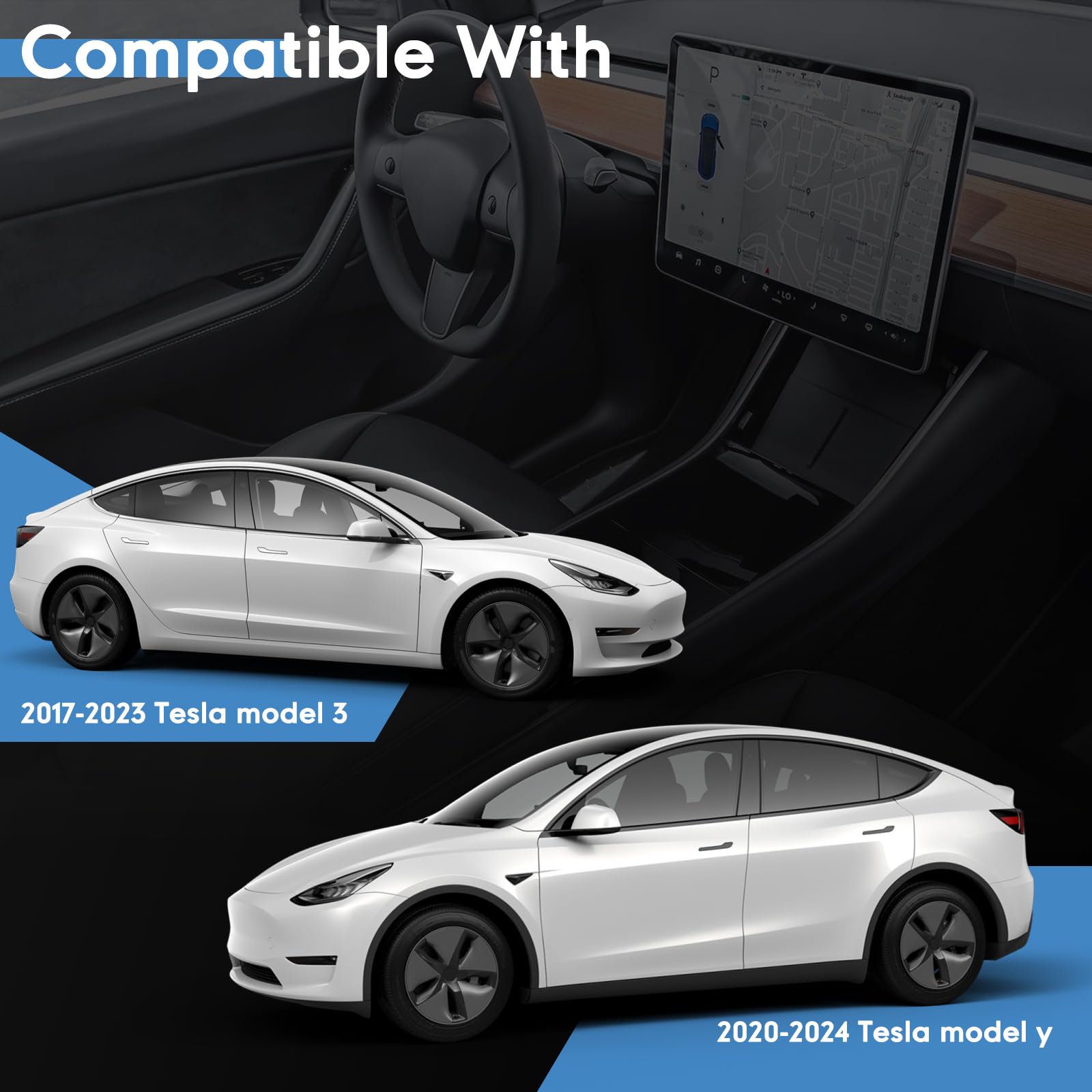 The Original No Drill Front License Plate Holder Fit for 2017-2023 Tesla Model 3& 2020-2024 Tesla Model Y with Safety Design, No Adhesives License Frame