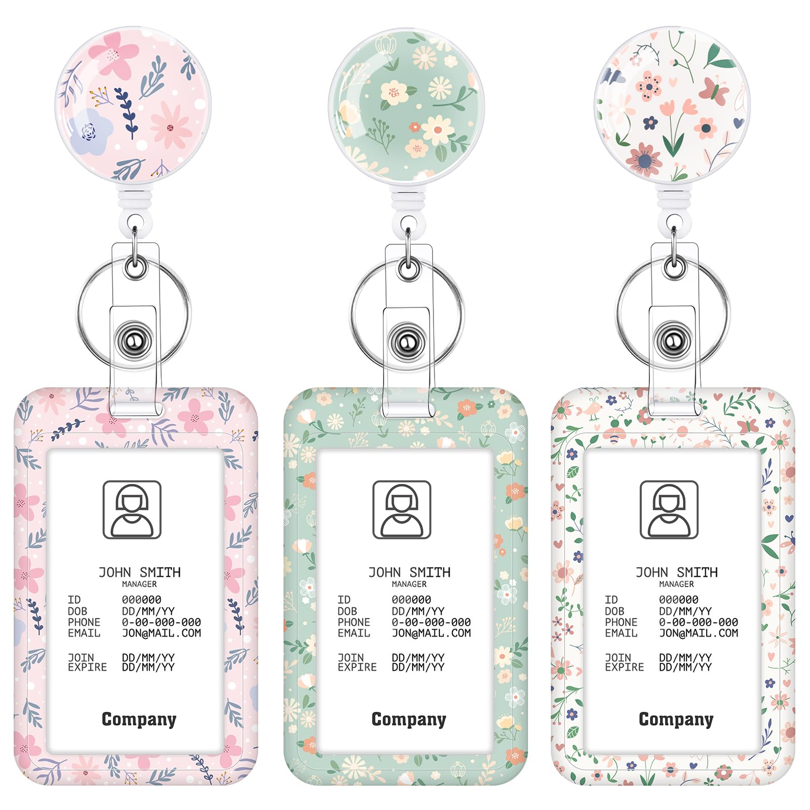 3 Set Badge Holder Retractable Reel Bloom ID Badge Holders with Clip Cute Name Badge Holders for Teacher Nurse Doctor Student Office Workers
