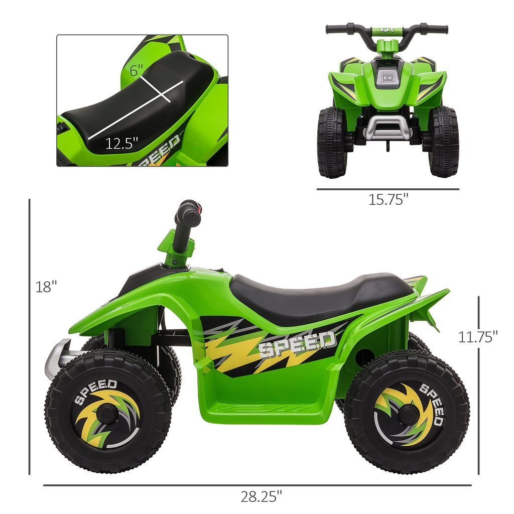 Aosom 6V Kids ATV 4-Wheeler Ride on Car, Electric Motorized Quad Battery Powered Vehicle with Forward/Reverse Switch for 18-36 Months Old Toddlers, Green