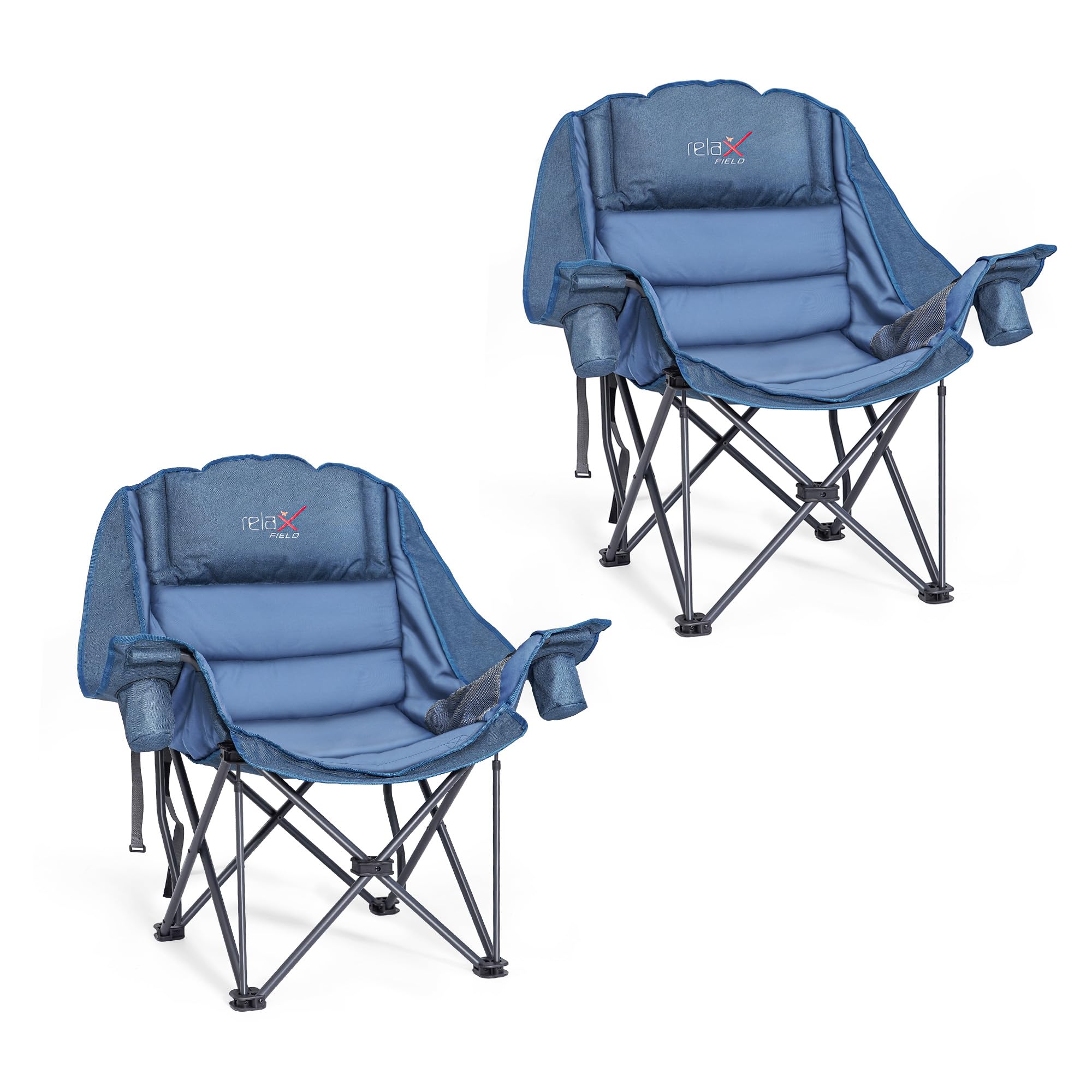 Double Camping Chair Heavy Duty Oversized Padded Loveseat for Adults 2 Person Outdoor Portable Camping Chairs for Lawn, Backyard, Fishing, Trip, Support 600lbs, Grey