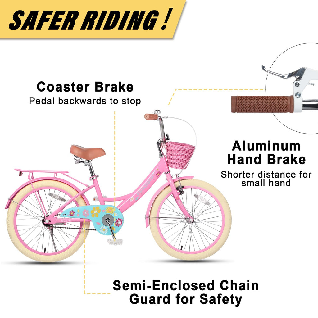 Glerc Maggie Girls Bike, 12-20 Inch Kids Bike for 2-13 Years Old Children, Princess Style Kids Bicycle with Doll-Seat & Basket & Training Wheels, Multiple Colors