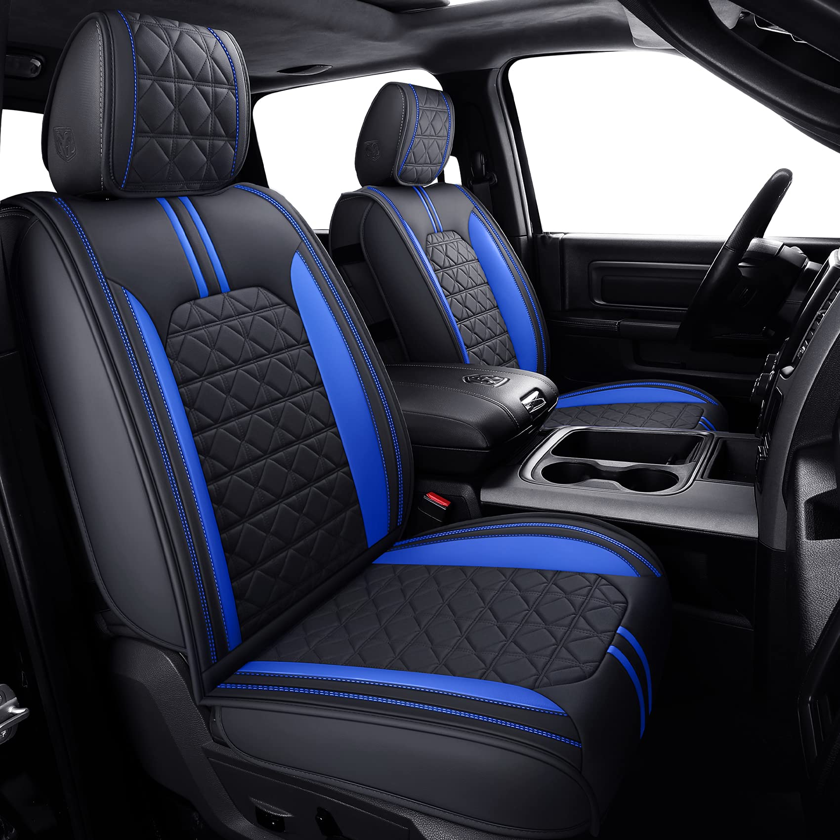 YIERTAI Dodge RAM Seat Covers Fit for 2009-2023 2024 2025 2026 1500/2500/3500HD Pickup Front Seats Only Crew Double Cab Quad Cab Waterproof Leather Seat Covers(2 PCS Front only/Black)