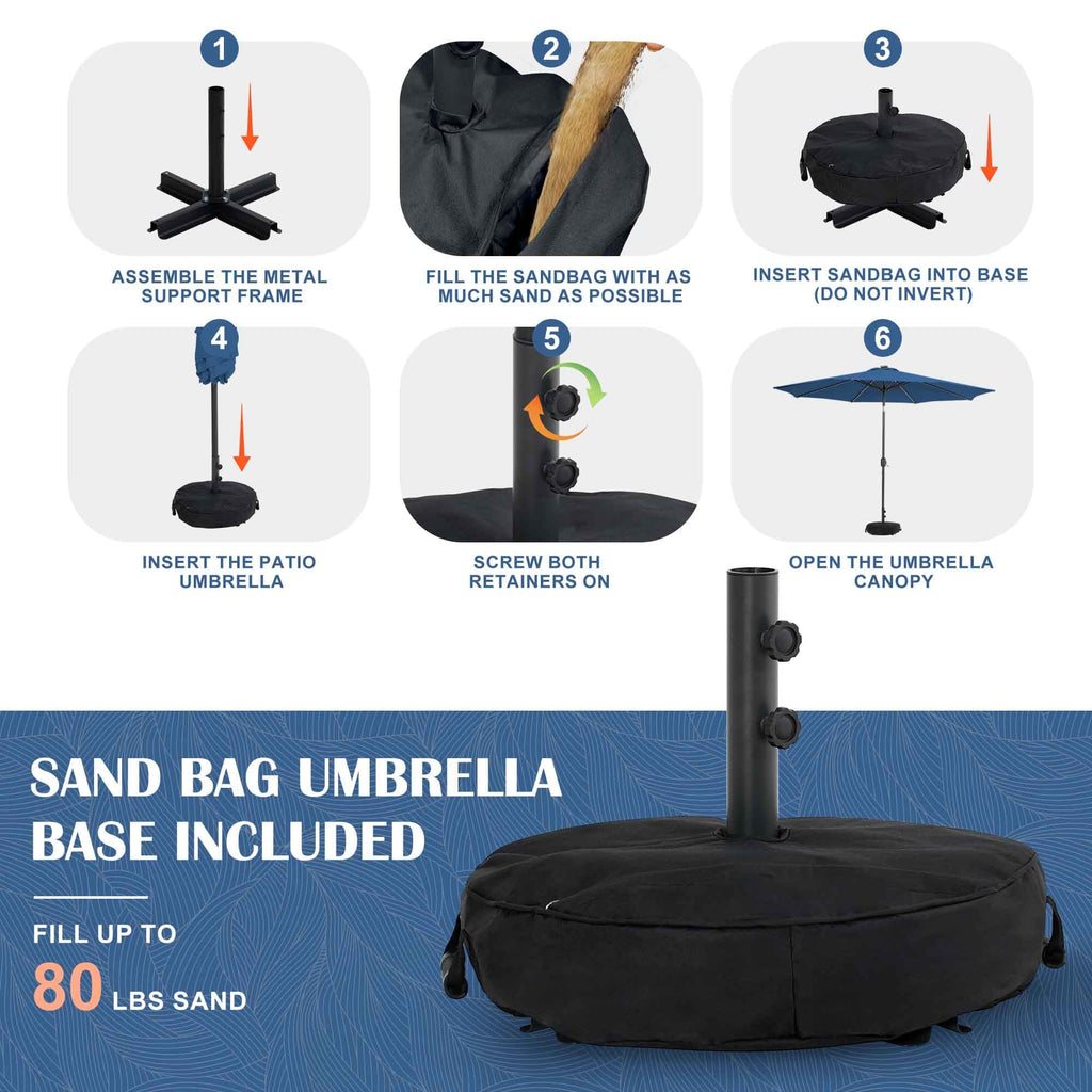 Sundale Outdoor 9FT Patio Umbrella with Sand Bag Umbrella Base, Outdoor Umbrella with Tilt and Crank, Beige