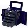Homde Mothers Day Gifts Synthetic Leather Huge Jewelry Box Mirrored Watch Organizer Necklace Ring Earring Storage Lockable Gift Case (Black + Gold)