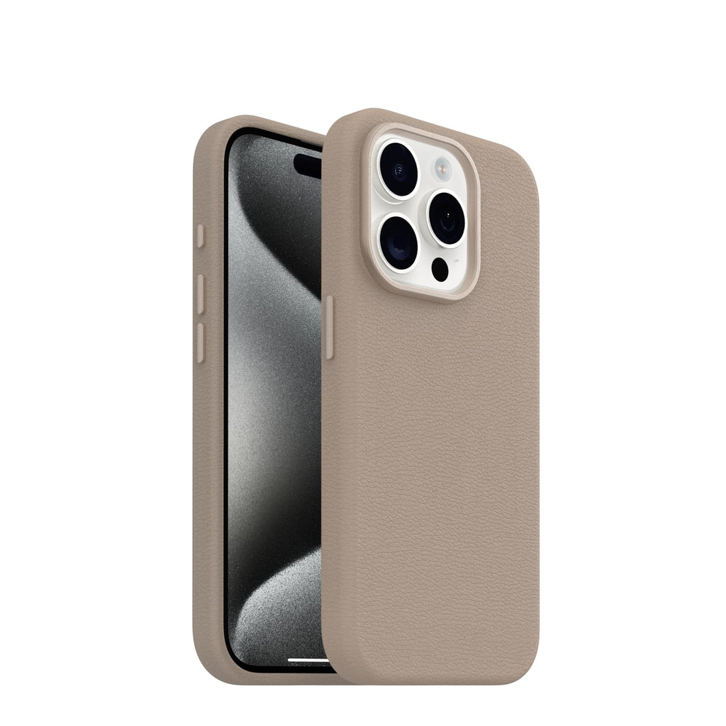 OtterBox iPhone 15 Symmetry Series Cactus Leather for MagSafe - Noir ASH (Black), Slim, Premium, Protective iPhone Case