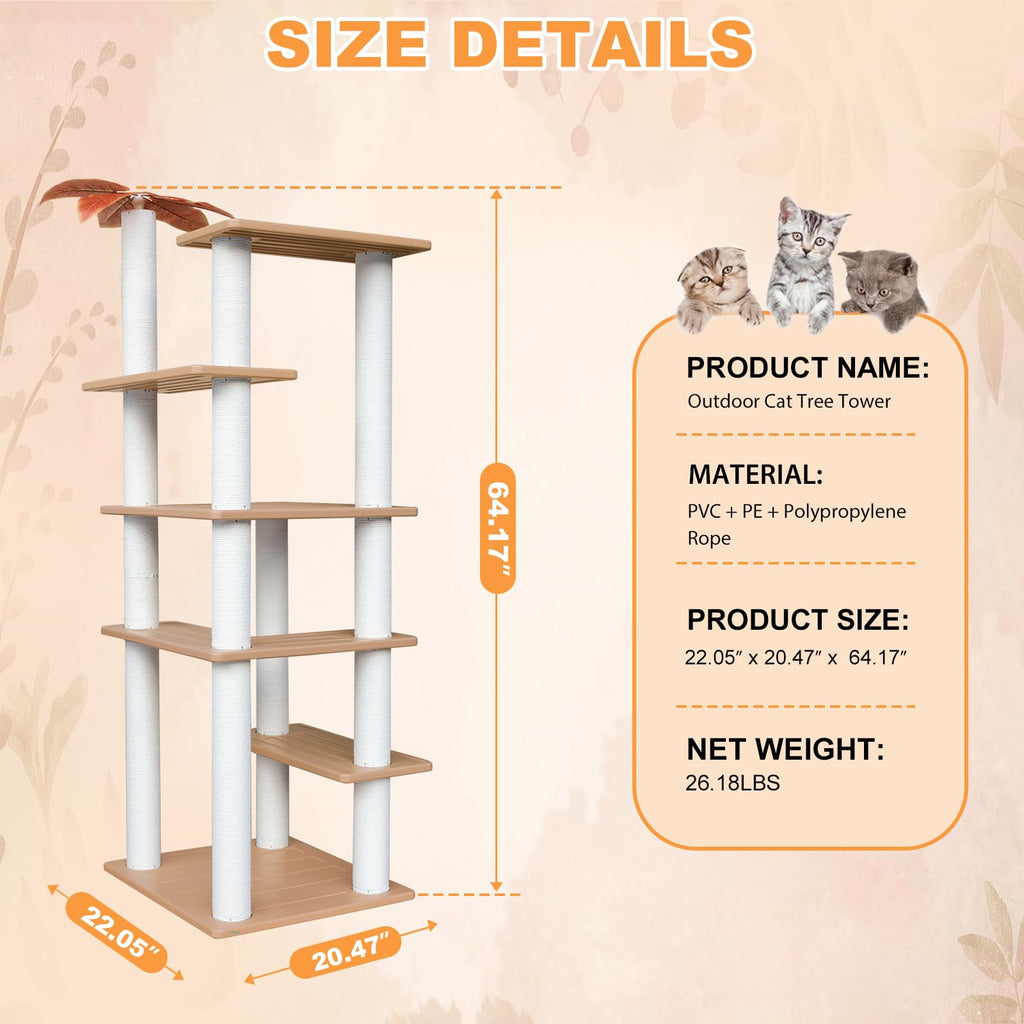 Tall Cat Tree for Outdoor and Indoor Cats, Weatherproof Large Outdoor Cat Tree Tower with Scratching Posts