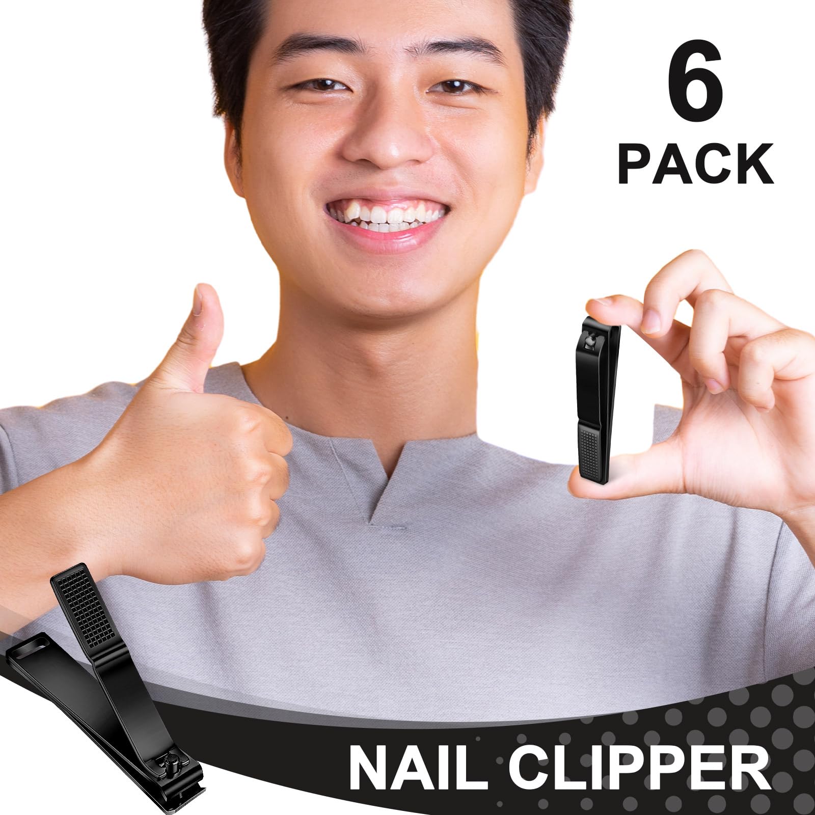 Mudder 6 Pcs Black Large Toenails Clippers Big Nail Clippers Straight Edge Toenails Cutters Stainless Steel Nails Trimmer Cutters for Men Women Thick Nails, Straight Sharp Blade and Anti-Slip Handle