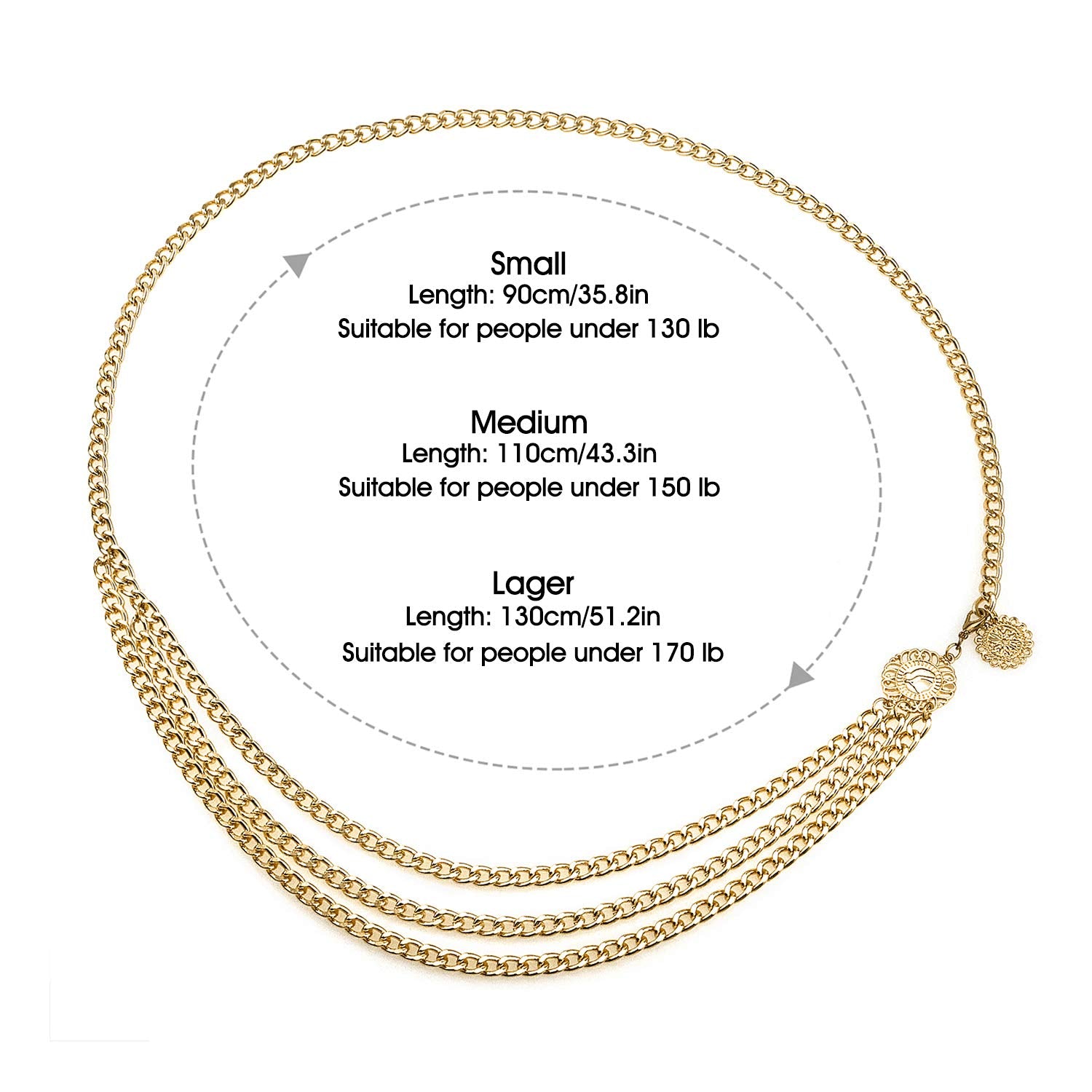 Glamorstar Multilayer Metal Waist Chain Dress Belts Metal Belt for Women