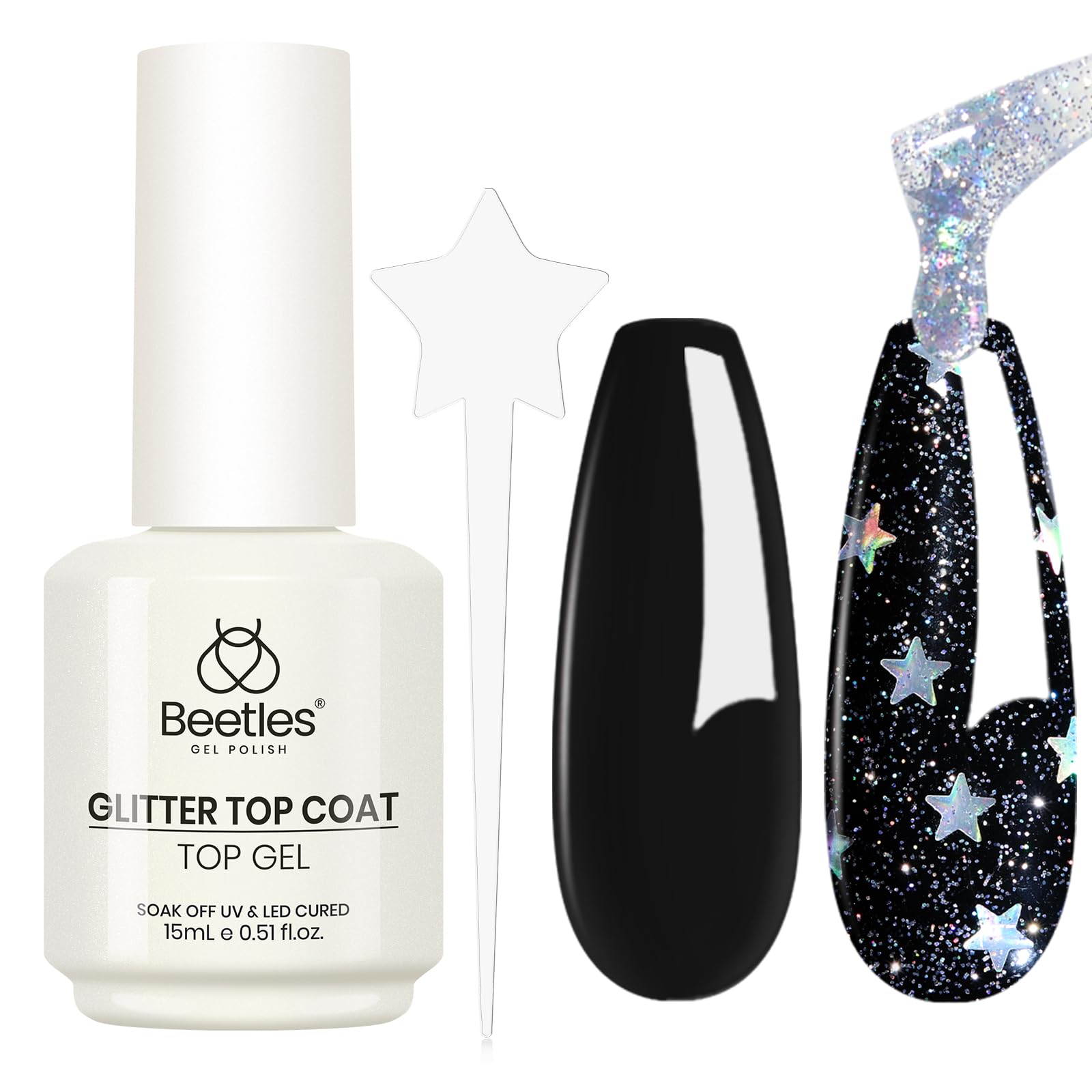 Beetles Heart Gel Top Coat 15ml - Hema Free Glitter Shine No Wipe Top Coat Long-Lasting for Gel Polish, Pink Heart Sparkle Soak Off UV LED Gift for Women