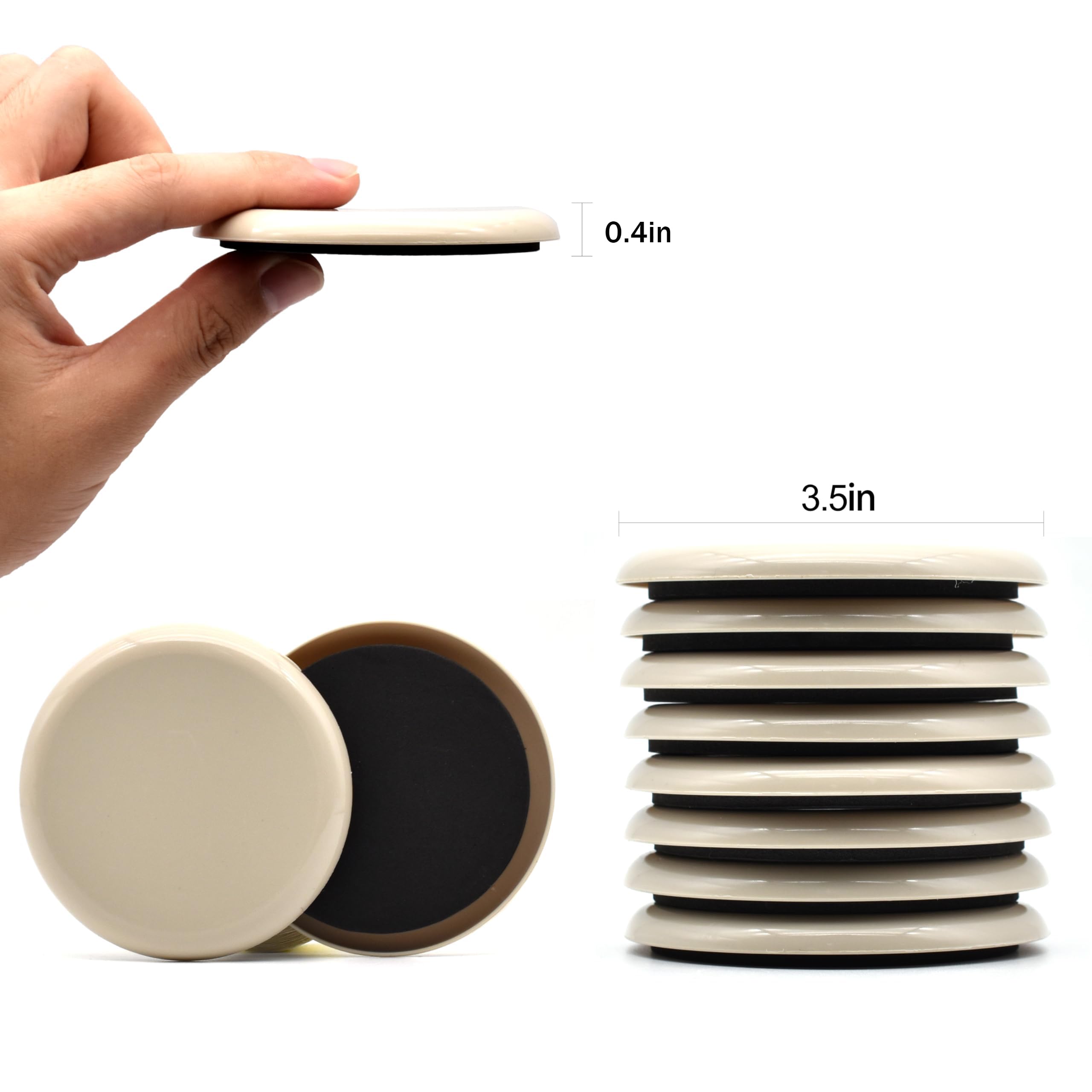 Furniture Sliders, Furniture Sliders Pads for Hardwood Floors, Chair Legs Floors Protectors, Reusable Round Glides Glider, Heavy Duty Furniture Movers Sliders (8 Pcs, 3 1/2inch，Coffee)