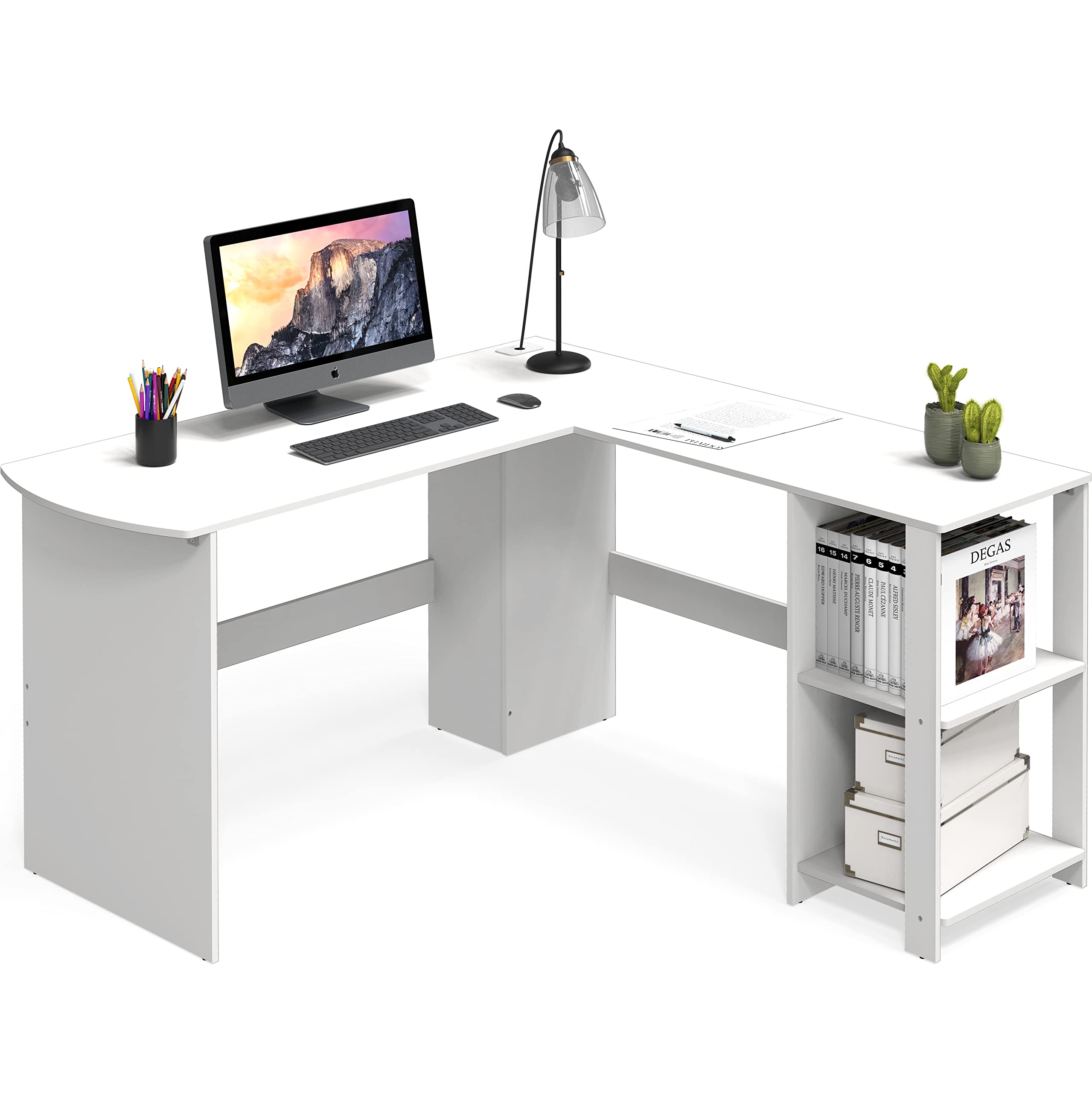 SHW 51 x 51 Inches L-Shaped Home Office Wood Corner Desk wtih Storage, Black