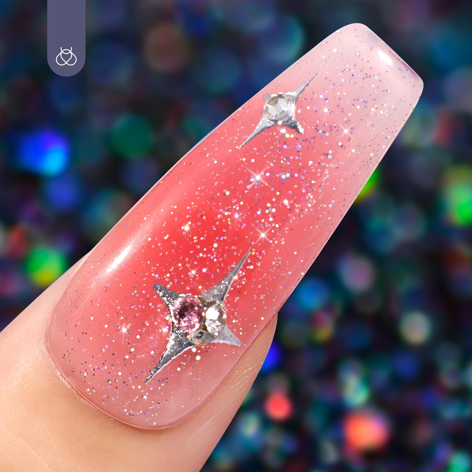 Beetles Heart Gel Top Coat 15ml - Hema Free Glitter Shine No Wipe Top Coat Long-Lasting for Gel Polish, Pink Heart Sparkle Soak Off UV LED Gift for Women