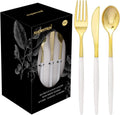 Supernal 102 Pcs Black and Gold Plastic Silverware Set,Heavy Duty Gold Disposable Cutlery for 34 Guests (34 Forks,34 Spoons,34 Knives),Elegant Plastic Flatware for Weddings,Parties & Upscale Events