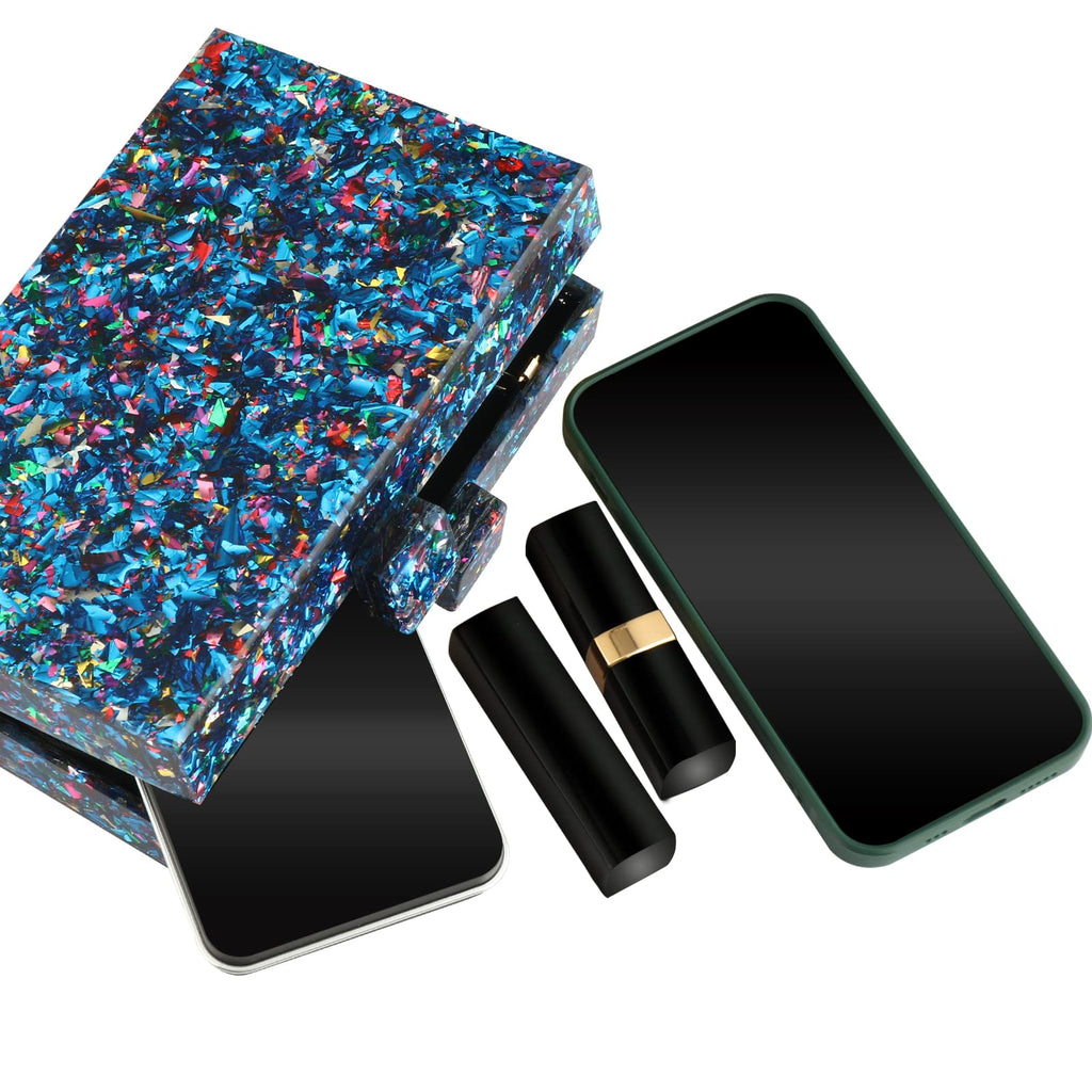 Gets Acrylic Purses and Handbags for Women Multicolor Perspex Geometric Patterns Box Clutch Banquet Evening Crossbody Handbag