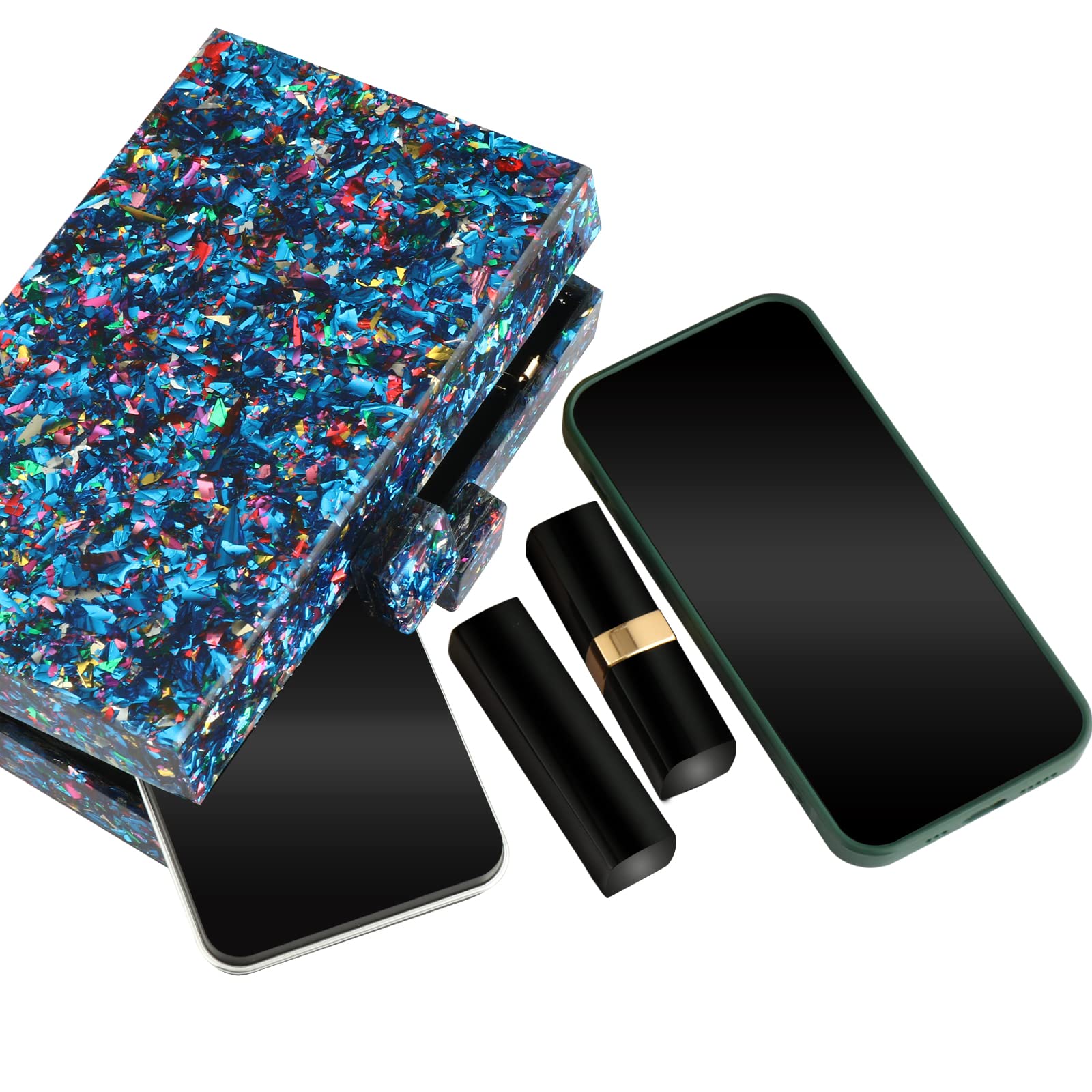 Gets Acrylic Purses and Handbags for Women Multicolor Perspex Geometric Patterns Box Clutch Banquet Evening Crossbody Handbag