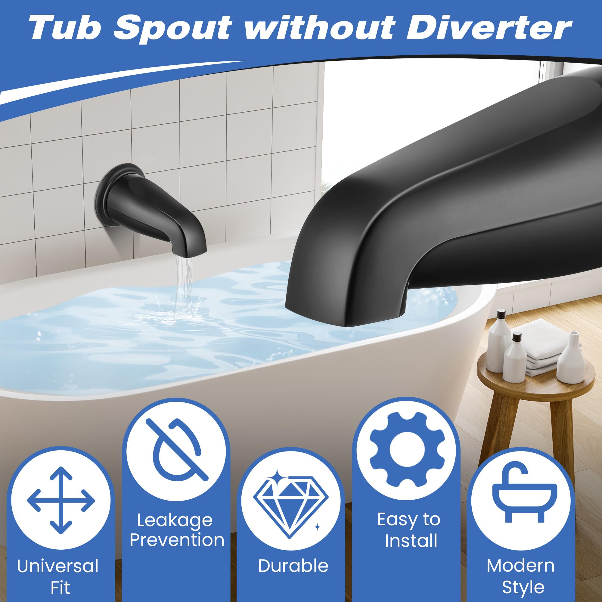 Dreyoo Tub Spout (Universal Fits 1/2" Copper Pipe, 1/2" IPS and 3/4" IPS), Bathroom Bathtub Faucet with Adapters and Hex Wrench(Brushed Nickel,Simple)