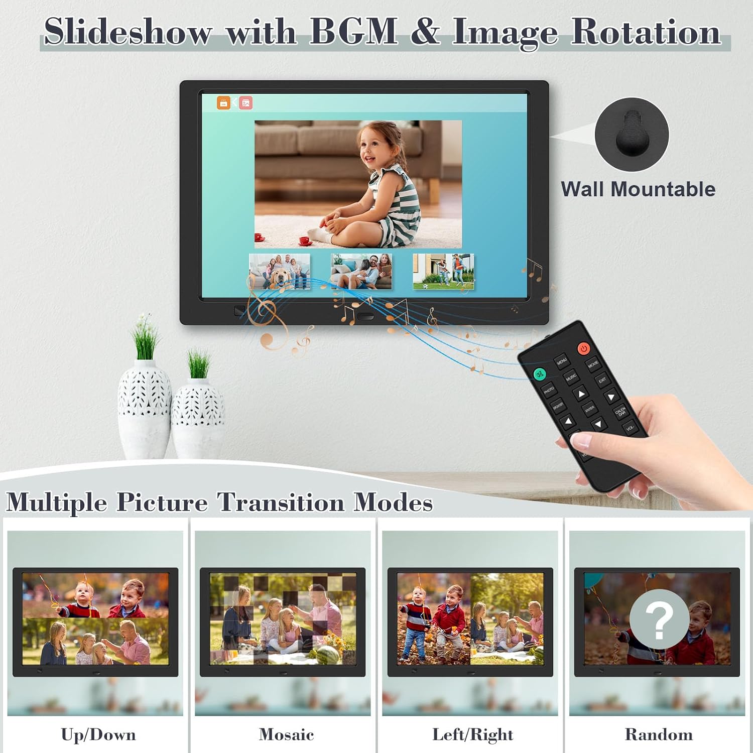 10.1" Digital Picture Frame, 1080P IPS Digital Photo Frame, No WiFi/App Needed, Plug & Play SD Card & USB, Remote & Motion Sensor, Photos/Videos/Music, Free 32GB USB