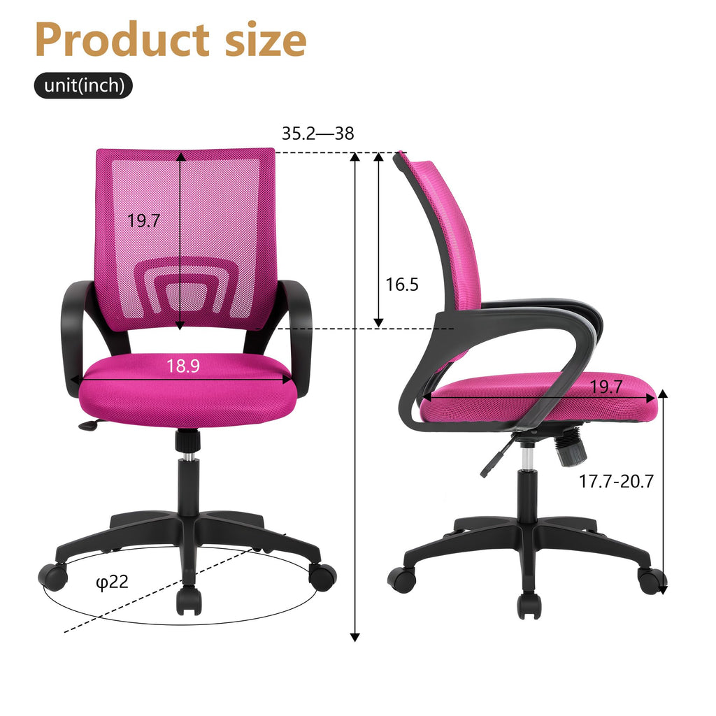 BestOffice Home Office Chair Ergonomic Desk Chair Mesh Computer Chair with Lumbar Support Armrest Executive Rolling Swivel Adjustable Mid Back Task Chair for Women Adults, Black (Black)