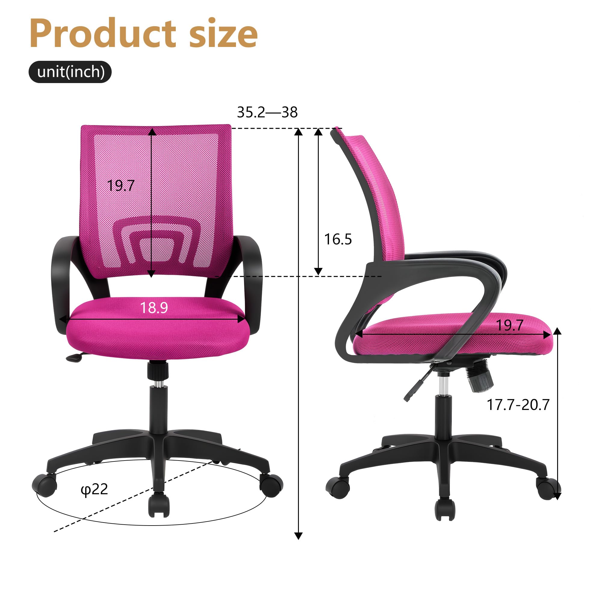 BestOffice Home Office Chair Ergonomic Desk Chair Mesh Computer Chair with Lumbar Support Armrest Executive Rolling Swivel Adjustable Mid Back Task Chair for Women Adults, Black (Black)