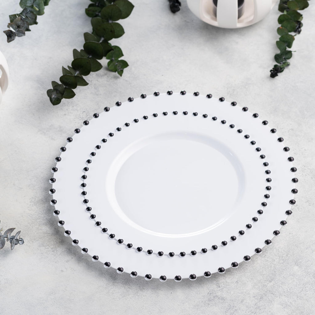 PLASTICPRO 32 Piece Combo Plastic Dinner Plates Disposable Plastic Fancy Heavy Duty Party Dishes 7 inch and 10 inch, Black and Gold Beaded