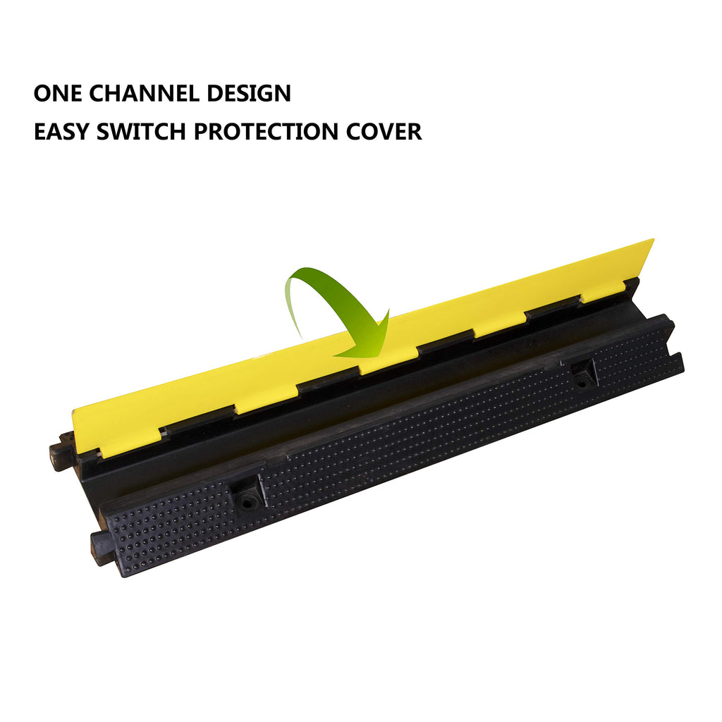 4 Pack Rubber Cable Ramp Hose Cable Protector Ramp 1 Channel 11000Lbs Load Capacity Traffic Speed Bump Wires Power Lines Extension Cord Cover for Indoor Outdoor