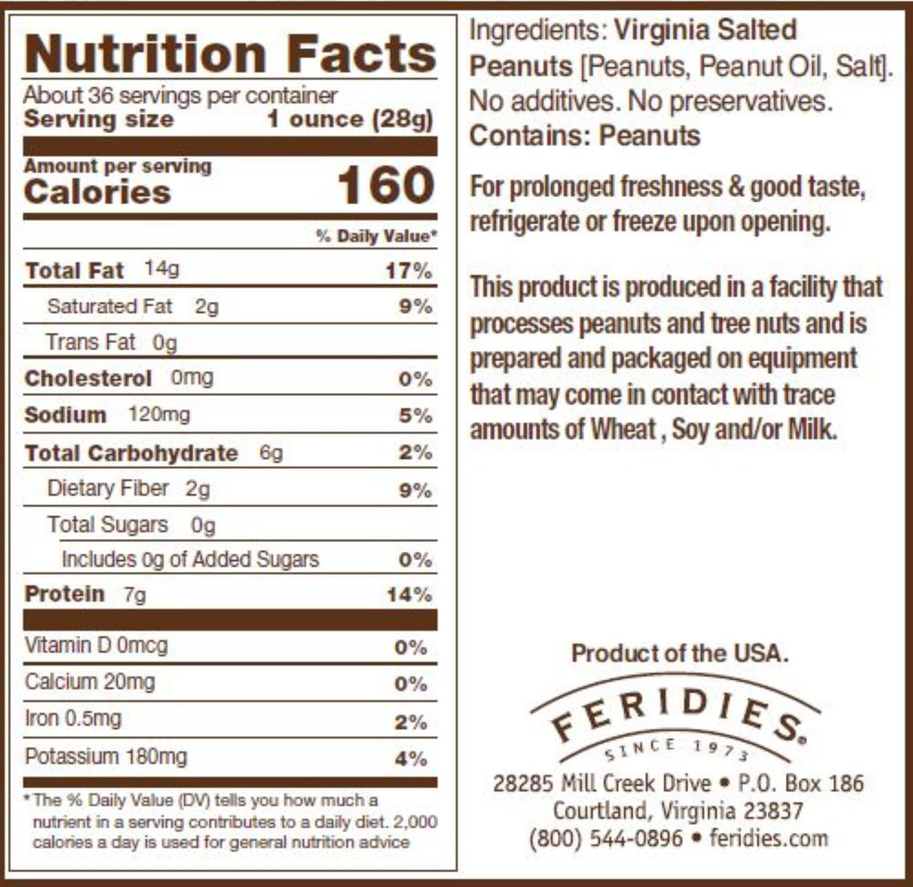 FERIDIES Honey Roasted Extra Large Giant Virginia Peanuts, 18oz Vacuum Can, Gourmet Snack 18oz (Pack of 1)