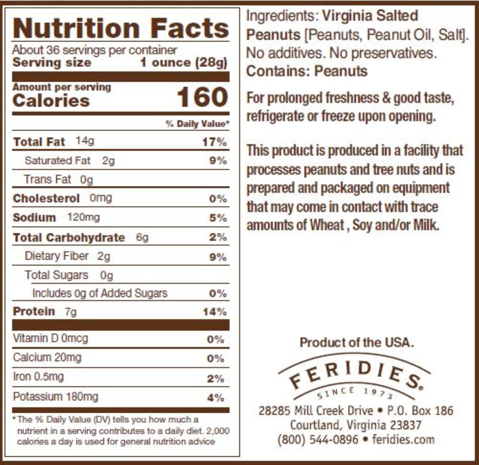 FERIDIES Honey Roasted Extra Large Giant Virginia Peanuts, 18oz Vacuum Can, Gourmet Snack 18oz (Pack of 1)