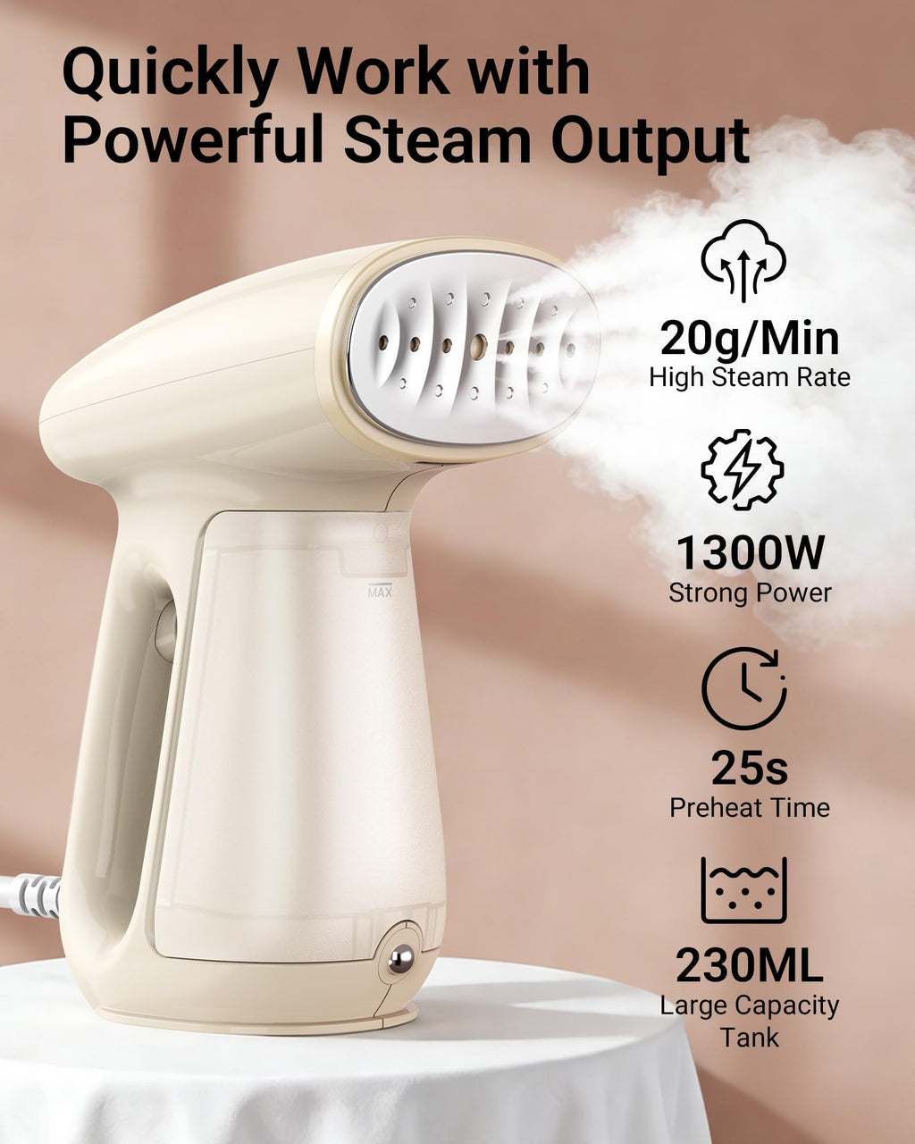 Bear Steamer for Clothes, 1300W 25s Heat-Up Clothes Steamer with 230ml Tank | Essential Oil Compatible,20g/min Steam Rate,Handheld 2-in-1 Steam&Iron,Fabric Wrinkle Remover for Home&Travel,Includes Brush